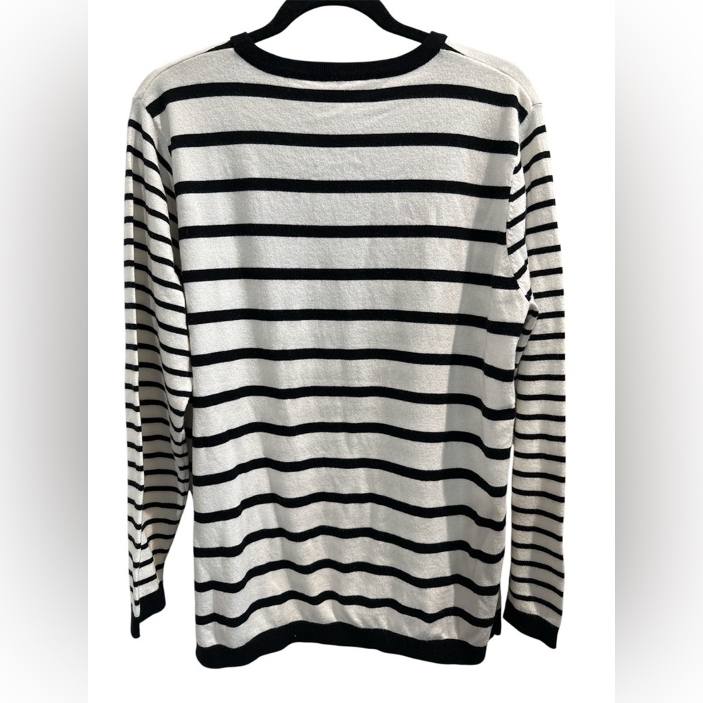 NWT Wanna B Black & Cream Striped Knit Sweater Size L - Picture 3 of 7